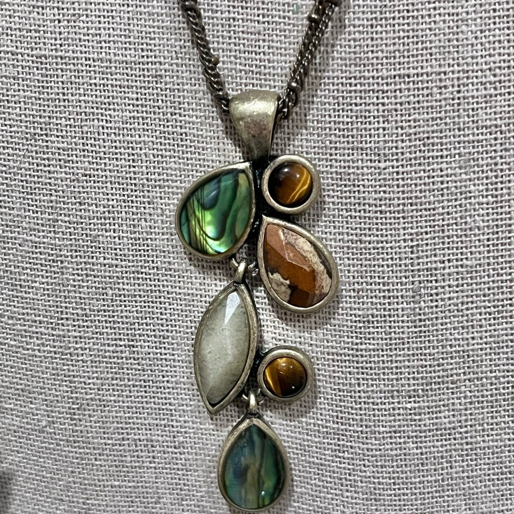 💜 3 for $20💜 N061 Lia Sophia Multi-Strand Pendant Green, Brown and Cream Drops